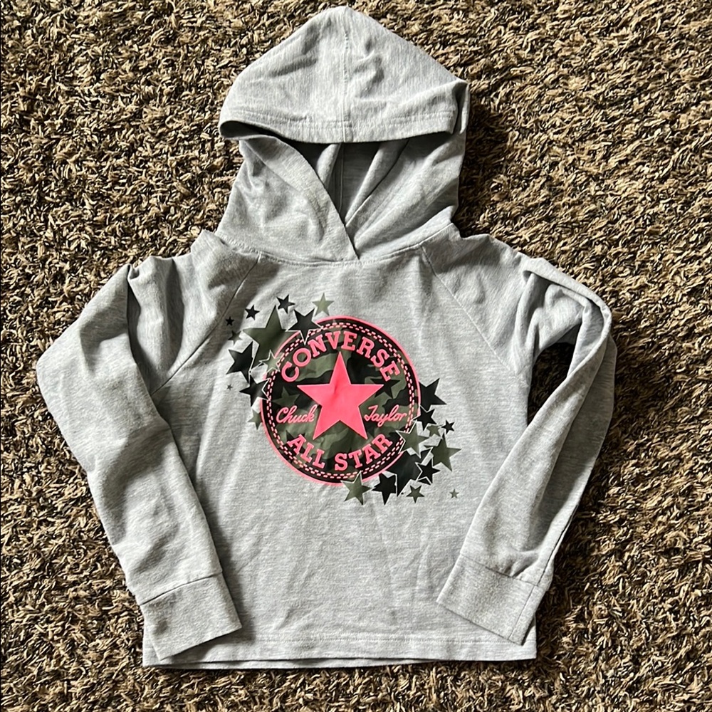 Converse Kids Gray Hoodie with Pink Star